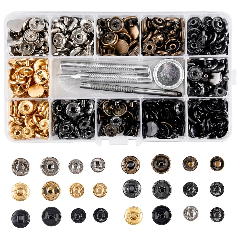 

Leather Snap Fasteners Kit 12.5mm Metal Button Snaps Press Studs,4 Installation Tools,6 Color Leather Snaps For Clothes,Jackets