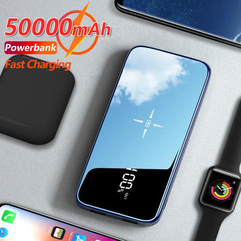 hot 50000mah power bank wireless mirror digital display fast charging portable outdoor travel emergency phone charger for xiaomi free global shipping