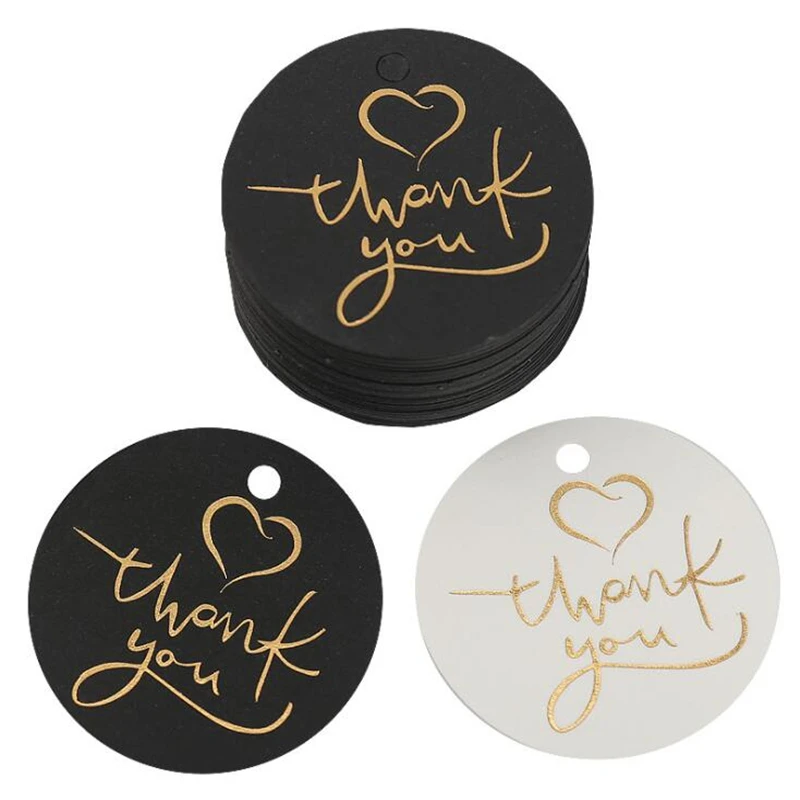 

50pcs 4.5CM Round Jewelry Paper THANK YOU Display Cards Birthday Wishes Small Card Gift Valentine's Day Packaging Box Label