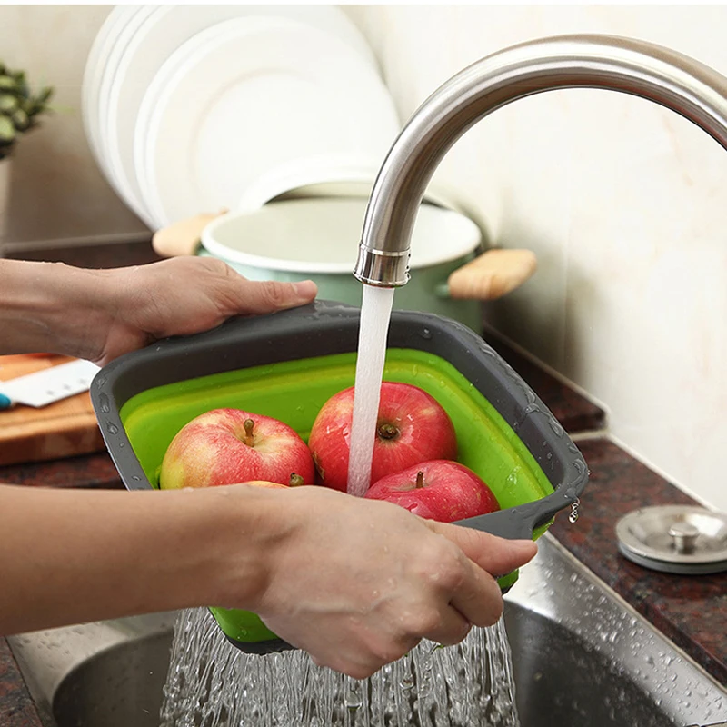 Drain Basket Kitchen Tools Organizer Collapsible Storage Silicone Foldable Strainer Vegetable Washing Container | Дом и сад