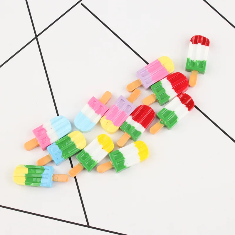 50pcs/Lot ice cream diy resin accessories Flatback Rainbow Colors Cabochons Craft Fit Girls Hair Jewelry Decoration 12*27mm | Украшения и