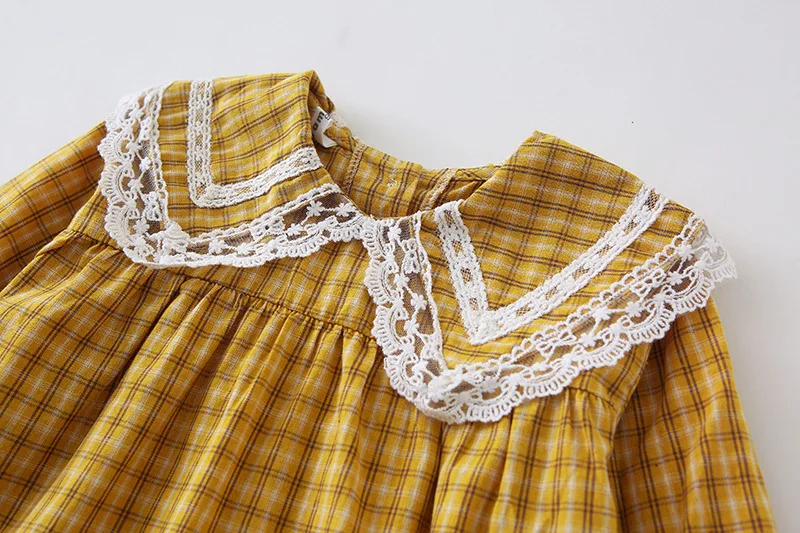 Baby Girls Plaid Dress Korean Style Autumn New Chic Children Princess Dresses Lace Collar Robe Toddlers Kids Clothes