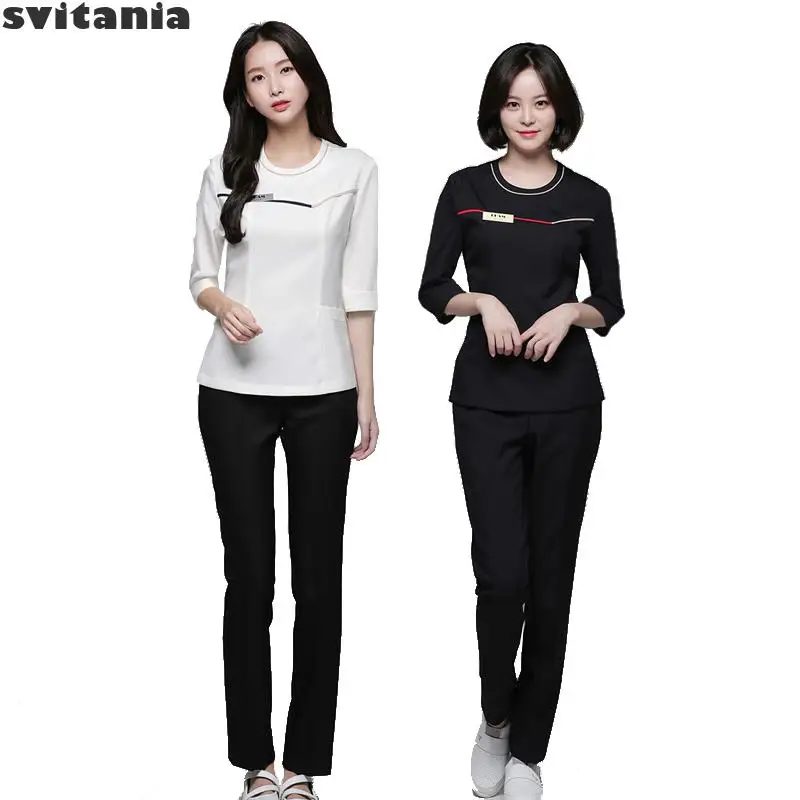Embroidery Work Clothes Pants Set Beauty Salon Beautician Spa Foot Bath Technician Uniform |