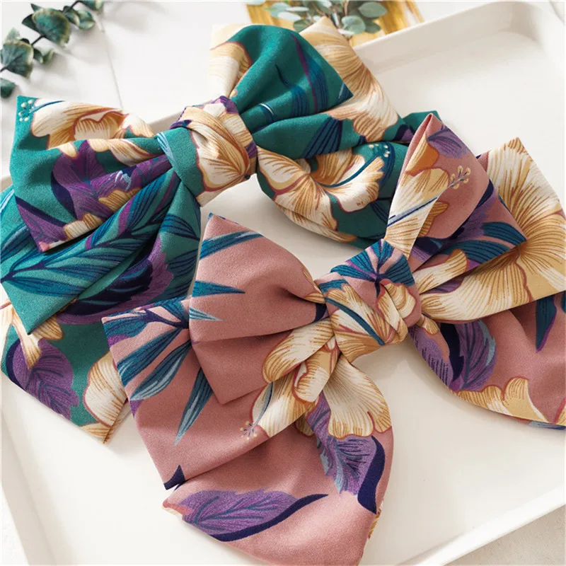 

women big flower printed bow Hairpins girl's BB korea style Hairclips lovely Side Clips sweet Barrettes