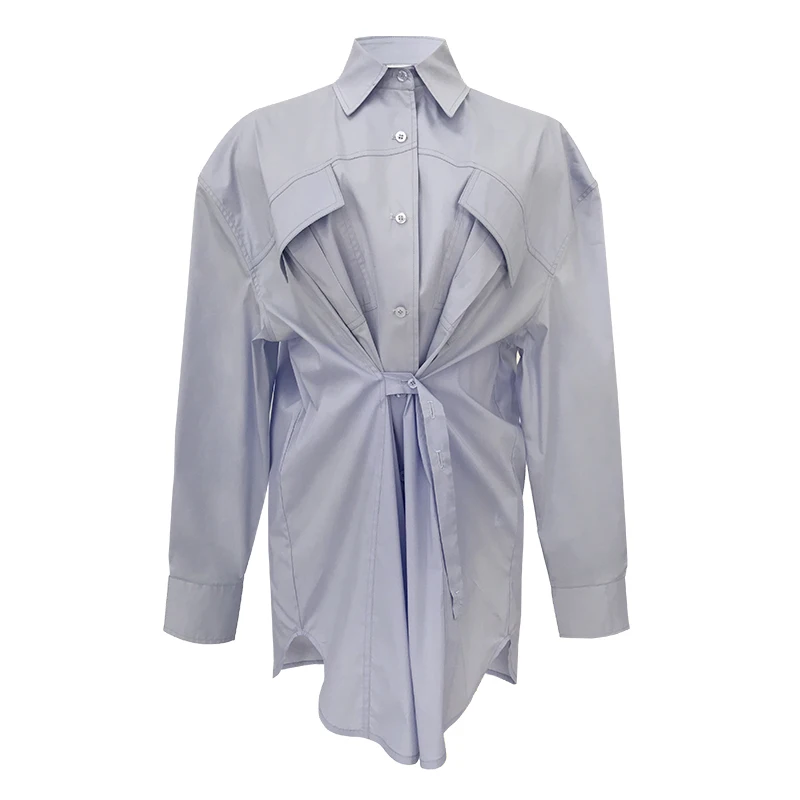 

Blouse Cotton belt Women Bowknot Shirt 2021 Summer New Linen Cottons Casual Plus size Womans Long Section Shirts White/Black
