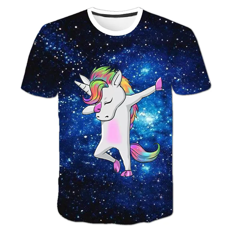 

Children Clothes Unicorn T-shirt Happy Birthday Girl Print Funny Round Neck 3D T Shirts Girl Tops Teenager Summer Short Sleeve