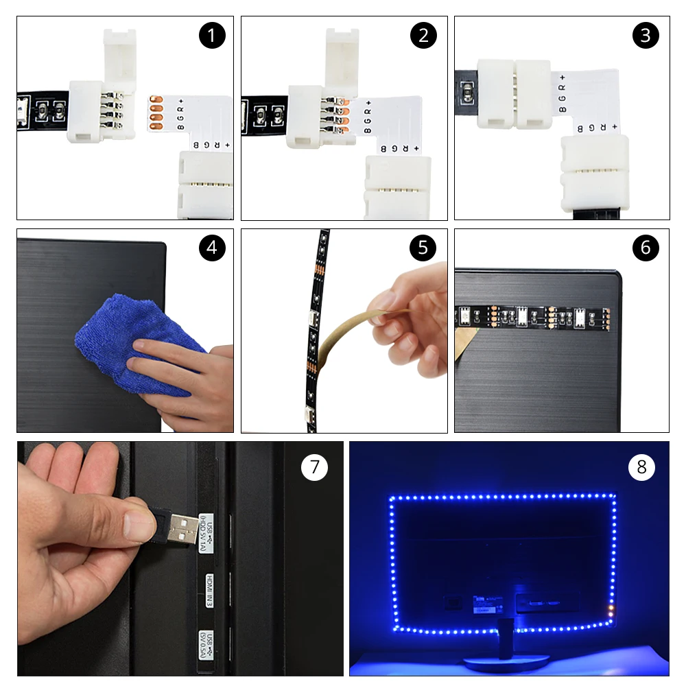 1 м 2 3 RGB ленточный светильник s с угловой пряжкой для ТВ/ПК подсветкой Ночной