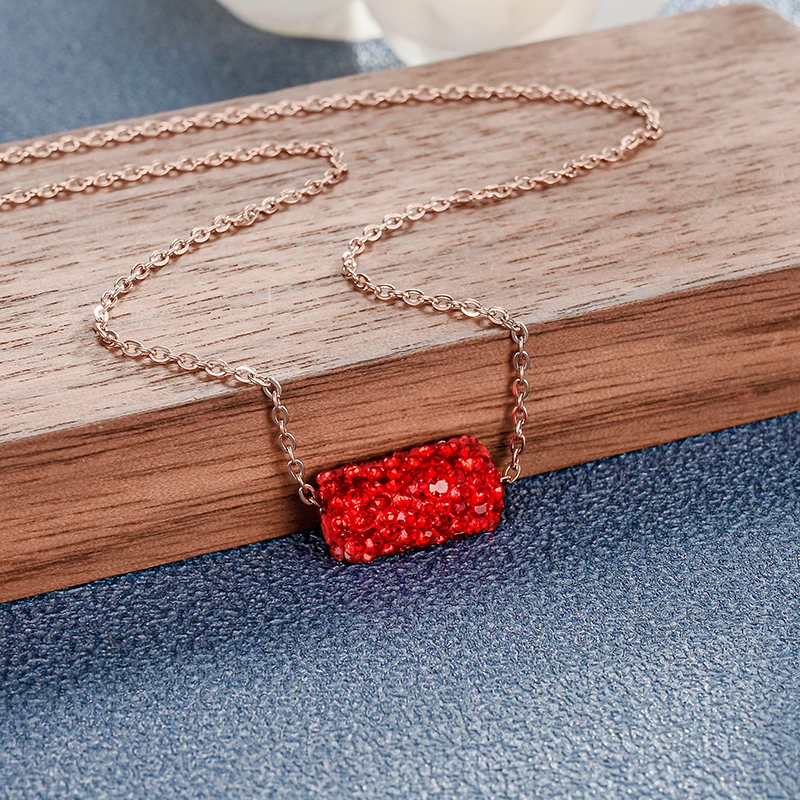 

Charming Red Crystal Geometry Cylinder Pendant Women Necklaces Romantic Valentine's Day Gift Jewelry Female Wedding Accessories