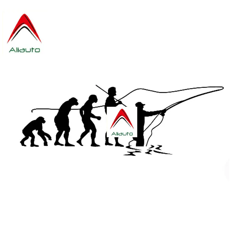 

Креативная модная Автомобильная наклейка Aliauto, эволюция рыбалки нахлыстом, виниловый декор, солнцезащитные, анти-УФ наклейки, черный/серебр...