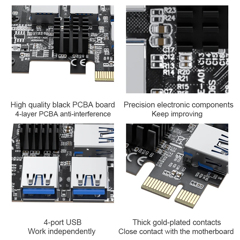 Acasis PCI-E адаптер 1 поворот 4 PCI-Express слот 1x к 16x USB майнинговая специальная переходная