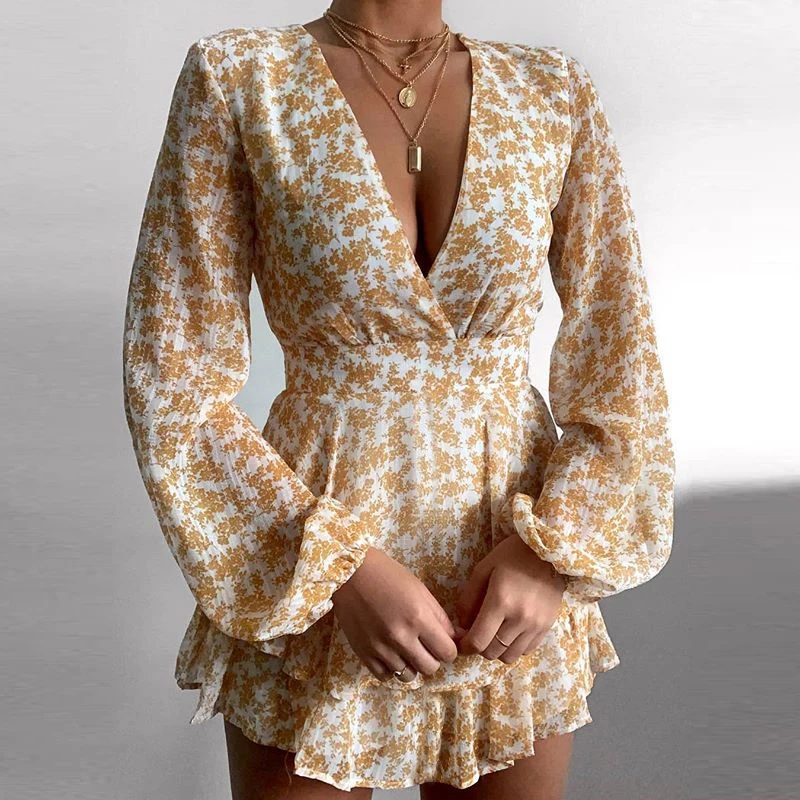 Женское пикантное пляжное шифоновое платье с глубоким V образным вырезом и