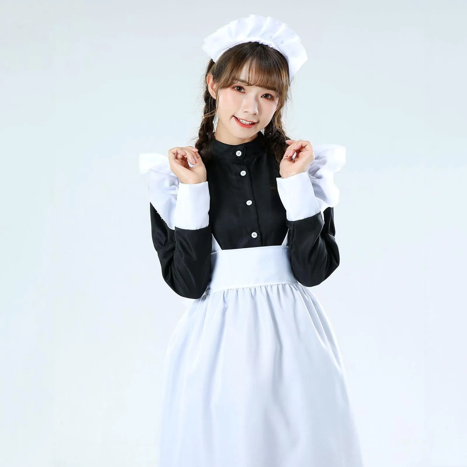 

2021 Women's Dress Maid Costume Lolita Cute Cosplay Colorful Maid Restaurant Cafe Waiter Bow A Line Long Sleeve Mid Calf Dress