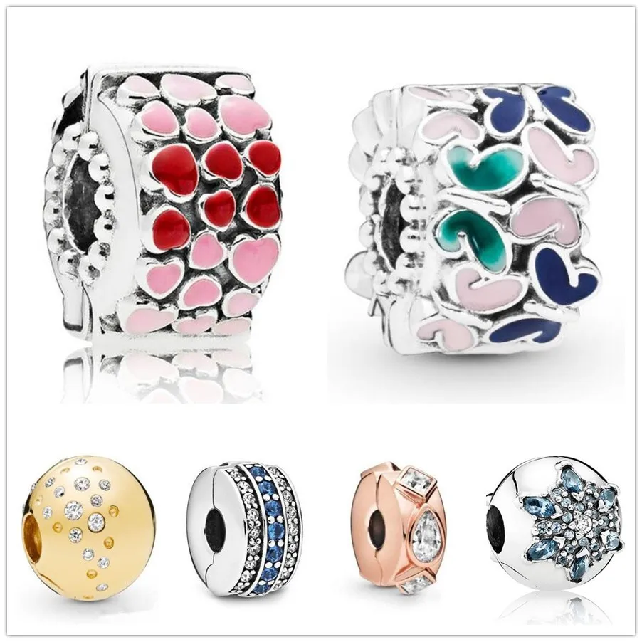 

Authentic 925 Sterling Silver Pave Clear & Blue Crystal Clip Stopper Charm Bead Fit Pandora Bracelet & Necklace Jewelry
