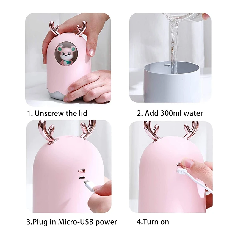 

Humidifier Small Air Humidifier Cold Mist Mini Humidifier 300ML,USB Personal Humidifier for Bedrooms,Travel,Office