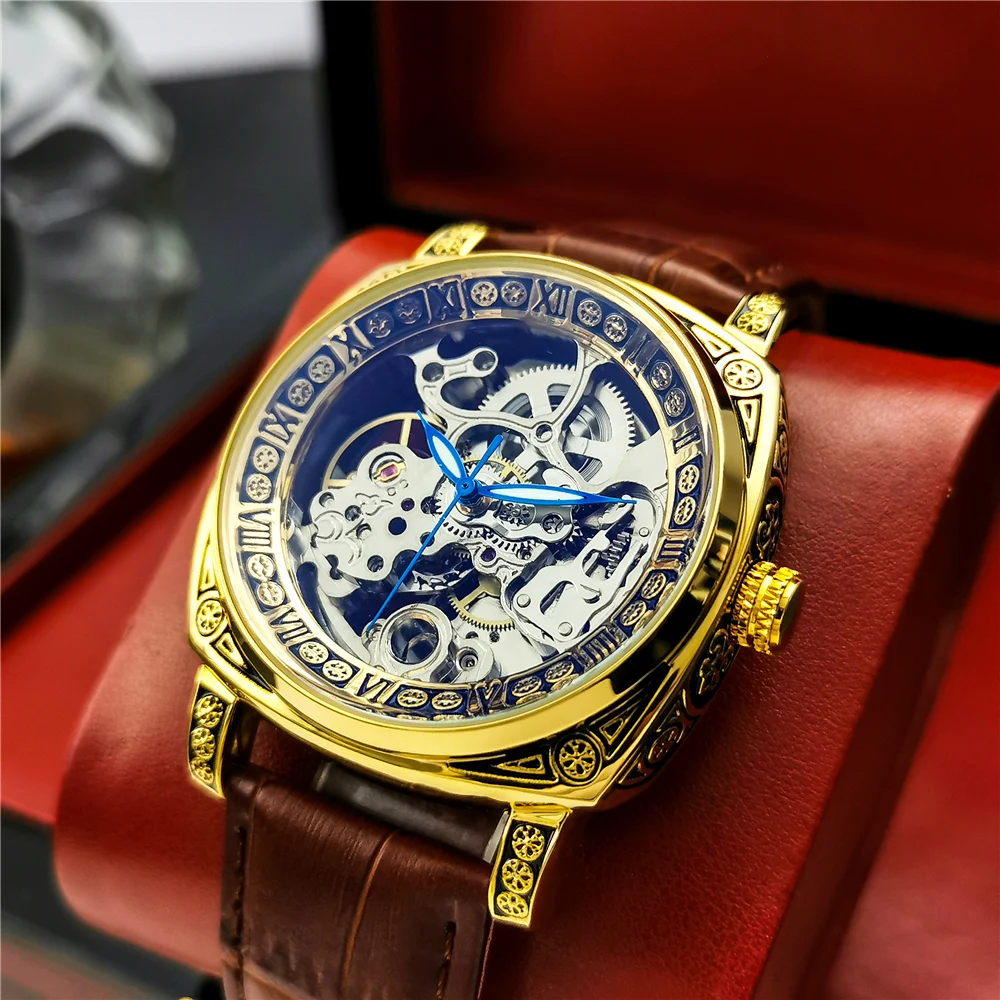 

Reloges Hombre Mecanicos AOKULASIC Automatic Mechanical Watch Men's Hollow Through Casual Luminous Waterproof Retro Orologio Man