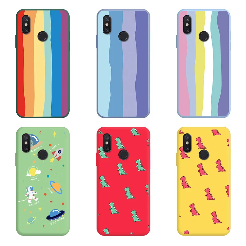 

Soft Silicone Phone Cover For Xiaomi MI 8se Case Cartoon Painted Shockproof Matte Cute Dinosaur Flower Phone Protection Cover
