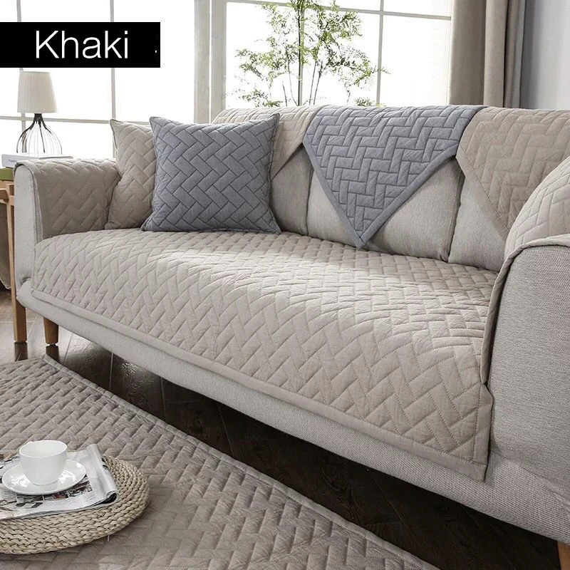Однотонный чехол для дивана геометрической формы хлопковый грязеотталкивающий