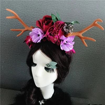 Handmade Headwear Женский головной убор для костюмированной вечеринки, лента, цветок, олень, роскошный китайский национальный древний Свадебный костюм невесты, головной убор, аксессуары для волос - Цвет: Handmade Headwear