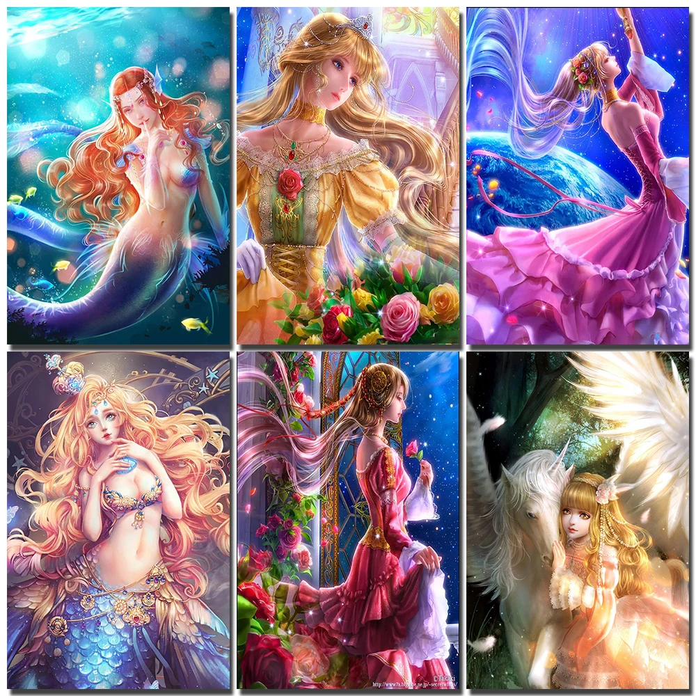 

Diy 5D Diamond Painting Fantasy Mermaid Fairy Princess Mosaic Embroidery Art Picture of Rhinestones Cross Stitch Kits