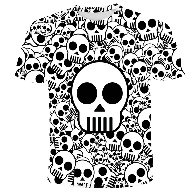 

2021 Summer Kids Clothes Boy's T-Shirt 3D Skull Print Crew Neck Children's Short Sleeve Tops Street Hip-Hop Fashion CasualStyle