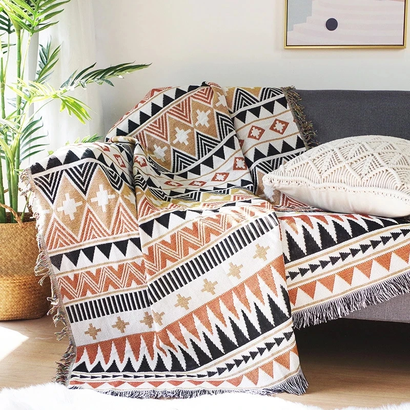 

Bohemian Knitted Chair Lounge Blanket Bed Plaid Tapestry Bedspread Women Outdoor Beach Sandy Towels Cape