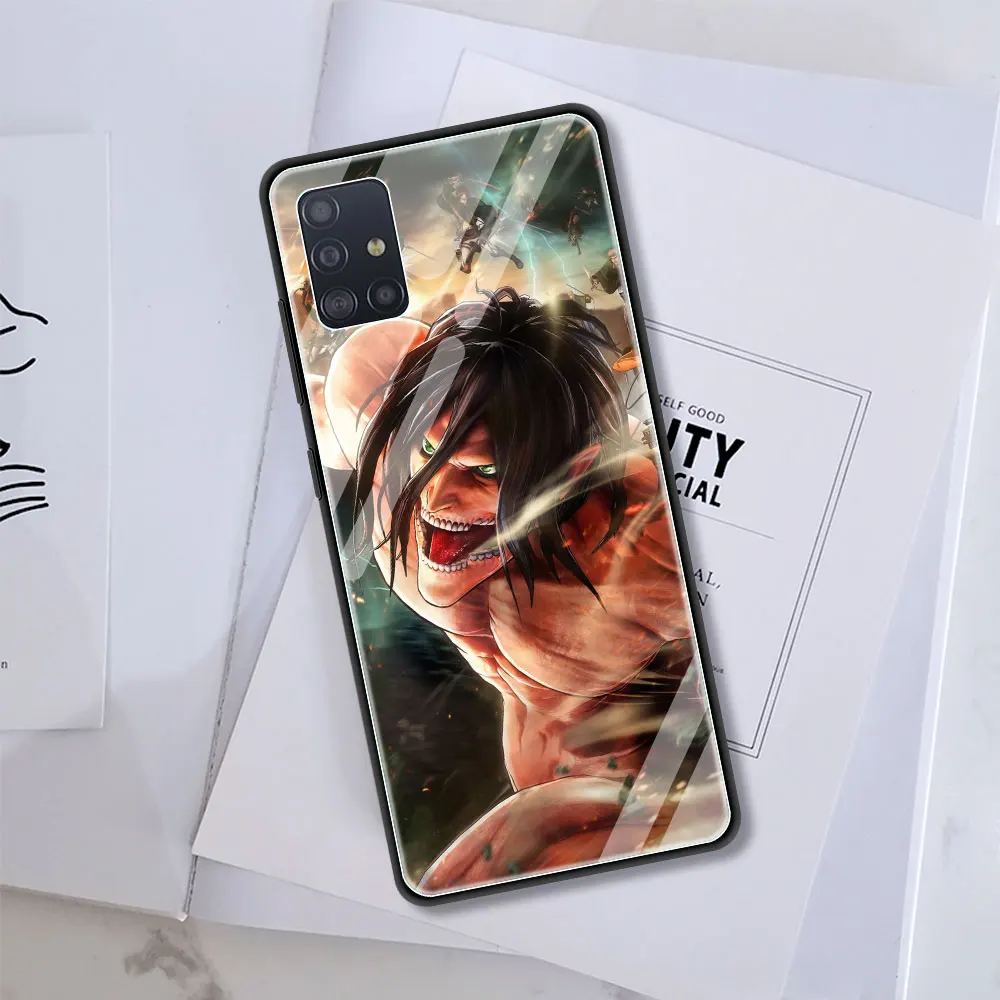 

Attack On Titan Tempered Glass Cover for Samsung Galaxy A21S A50 A51 A70 A71 A10 A41 M31 M51 Luxury Soft Edge Case Shell