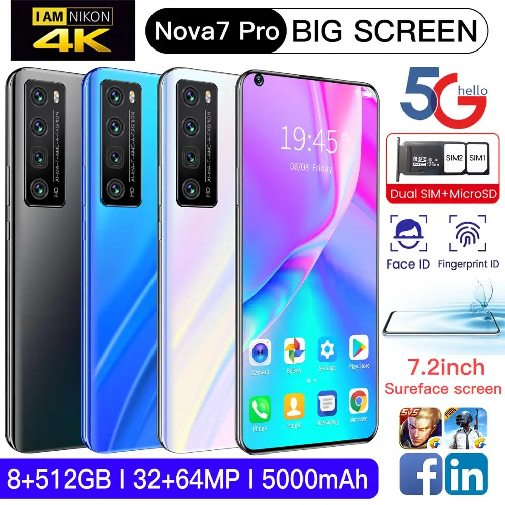 

Smartphones Huawe Nova7 Pro 7.2" Quad Camera Dual SIM Mobile Phone 512GB 5000mAh Android 10 10-Core In Stock