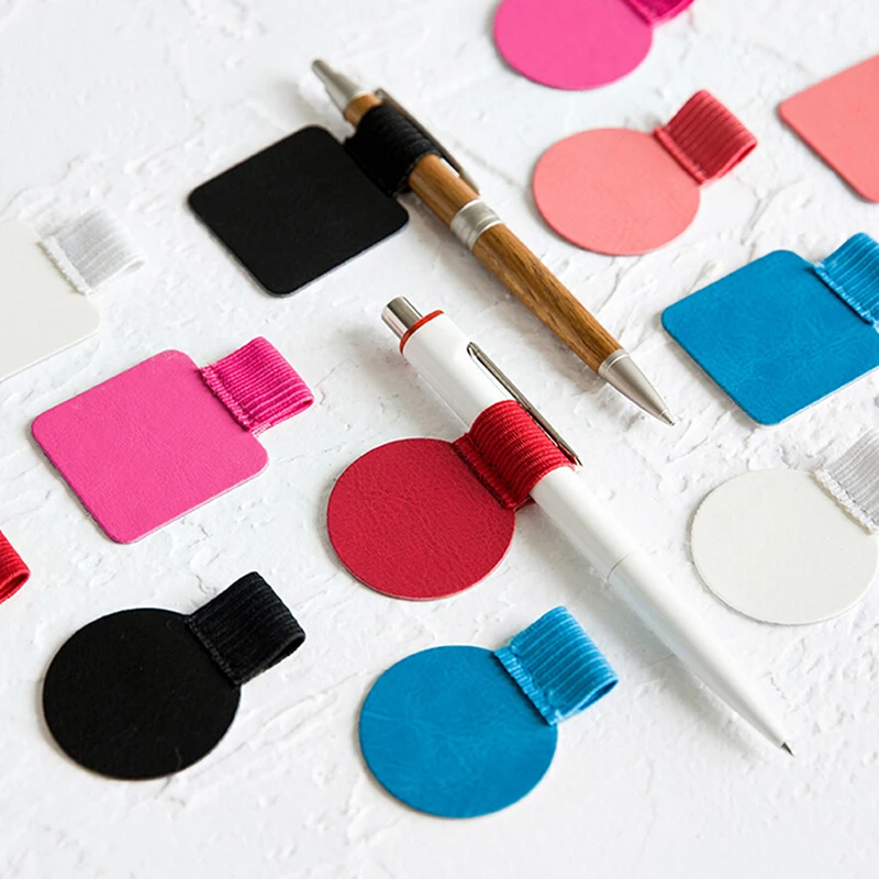 

1Pc colorful office school leather pen holder pen clip notebook accessories