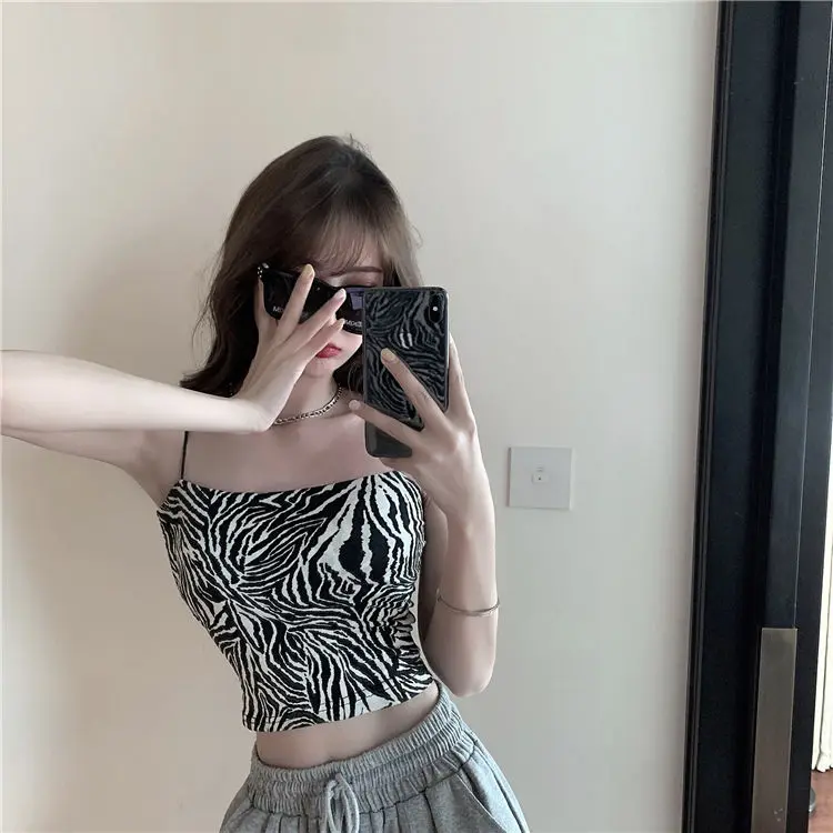 Women Corset Tops Autumn Zebra Pattern  Straps Short Knitted Sleeveless Top For Women Tank Camis Crop Top For Women