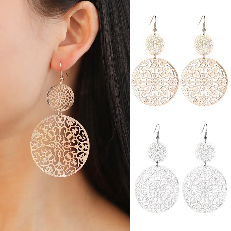 Женские винтажные серьги с ажурным диском матовые капли вечерние свадебные