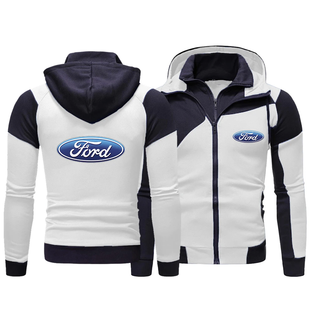 

Ford Car Double Zipper Spring Autumn Fashion Plus Velvet Hoodie Tide Brand Men Thick Printed Cardigan Sports Men Hoodie