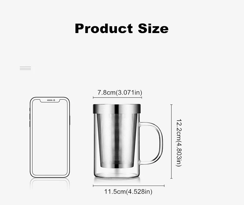 500ml Travel Heat-resistant Glass Tea Infuser Mug With Stainless Steel Lid Coffee Cup Tumbler Kitchen Heat-resistant Large