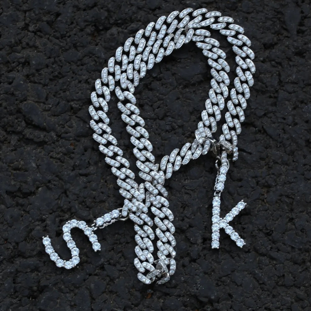 На заказ 2 буквы кубинская цепочка Подвески ожерелье AAA CZ камень Bling Iced Out для мужчин хип хоп рэппер ювелирные изделия серебряный цвет Прямая