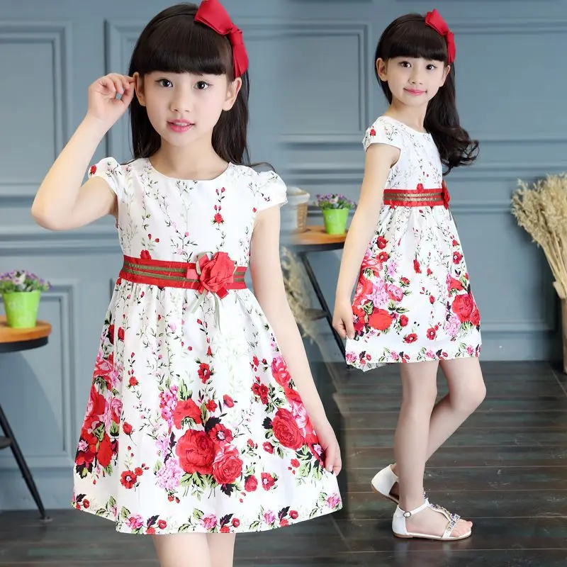 2021 Child Summer Girl Flower Print Dress Lace Children Party Princess Fashion Teens Clothes 4 6 8 10 12 Ages | Детская одежда и
