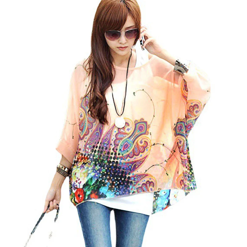 Хит продаж 2015 женская блузка стильная повседеневная шифон 4XL 5XL 6XL плюс размер