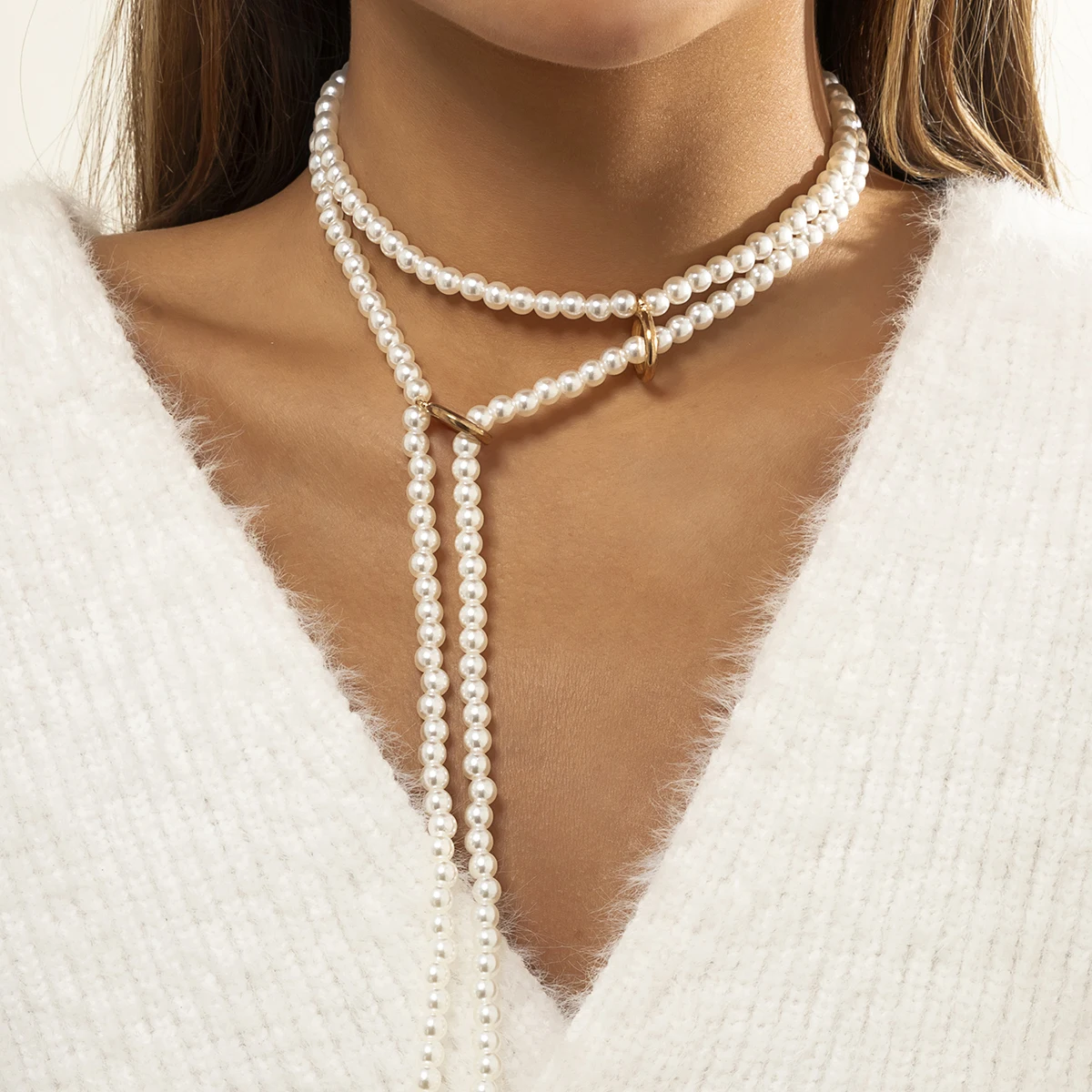 

Ingemark High Quality Pearl Necklaces For Women Wedding Bridal Fashion Multilayer Asymmetry Knot Long Chain Cross Choker Jewelry