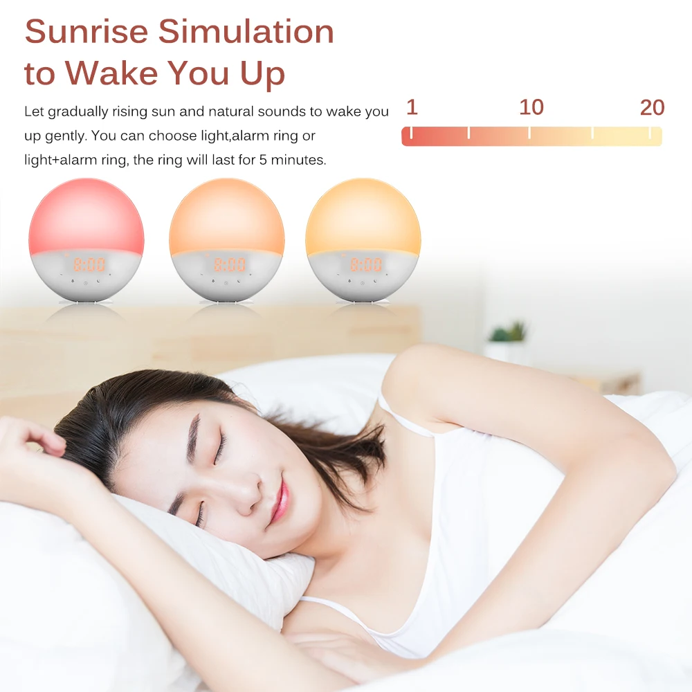 Будильник Wake Up Light цифровой будильник природа ночник часы Sunrise Sunset прикроватный