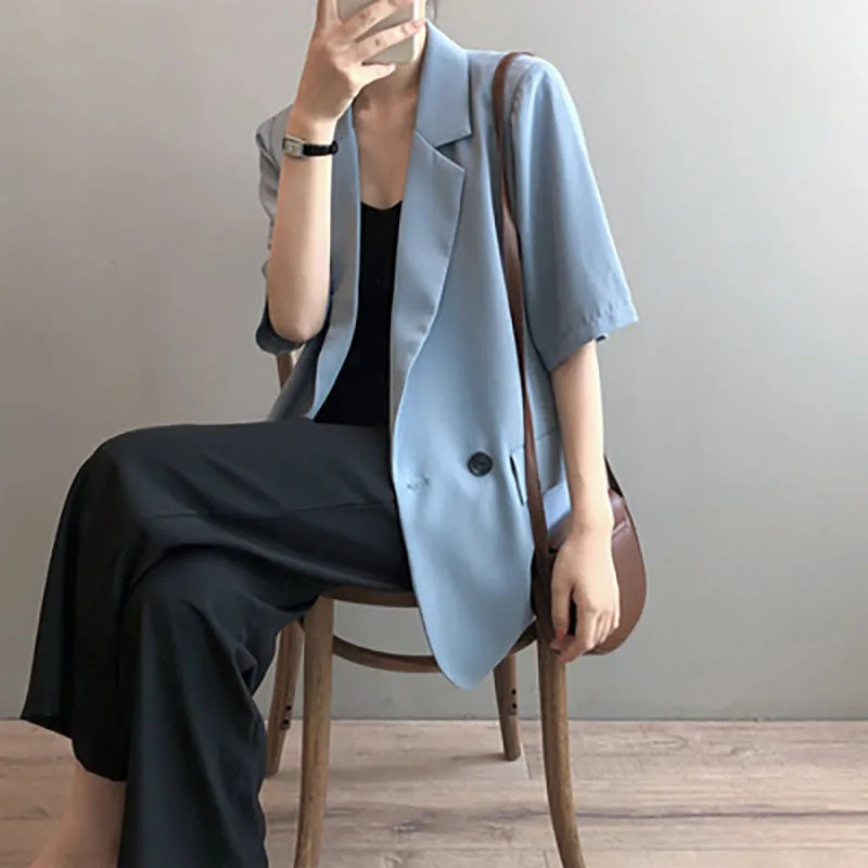 

Women's 2021 Summer New Korean Style Fashion Short-Sleeved Small Suit Women's Thin Drape Temperament Casual Jacket