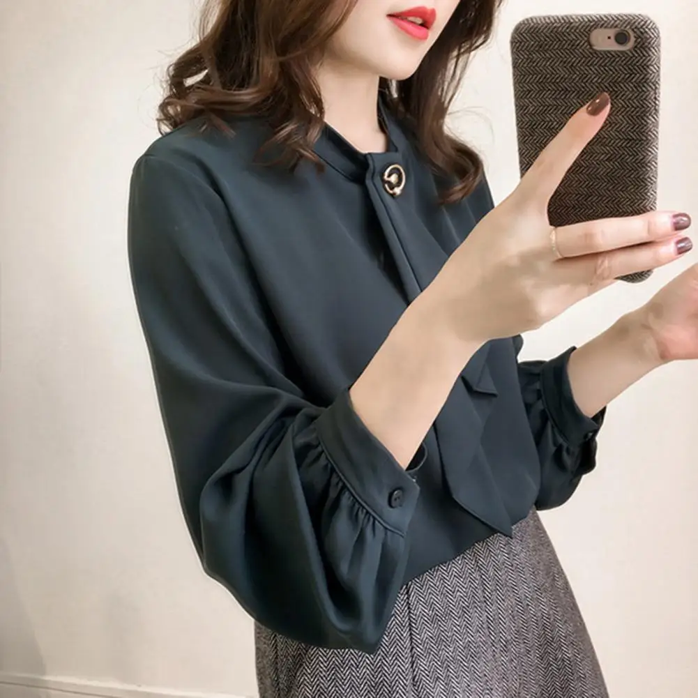 

2021 long sleeve women shirts blouses Shirt Solid Color Long Puff Sleeve Women Buttons Cuff Loose Blouse blusas mujer de moda