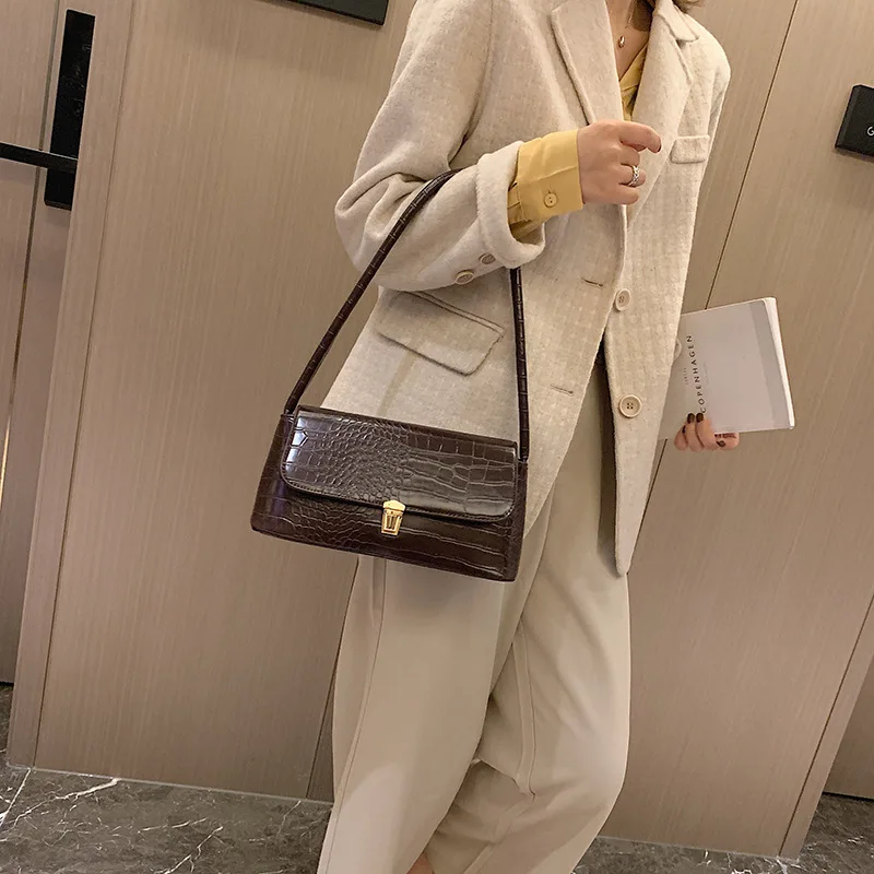 fashion alligator women handbag designer shoulder bag luxury leather messenger bag vintage small purses top handle underarm bag free global shipping