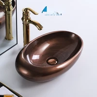 competitive price copper color antique oval ceramic above counter top bathroom sink wc hand wash art basin for dining room