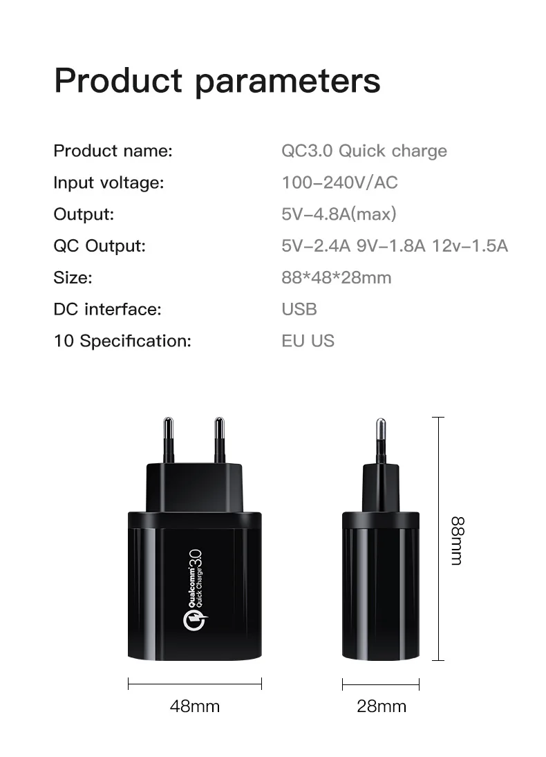 IONCT Универсальное зарядное устройство 18 Вт qc 3,0 4,0 USB настенное быстрое зарядное устройство для Iphone EU вилка Мобильный телефон Быстрая зарядка Samsug huawei зарядный адаптер