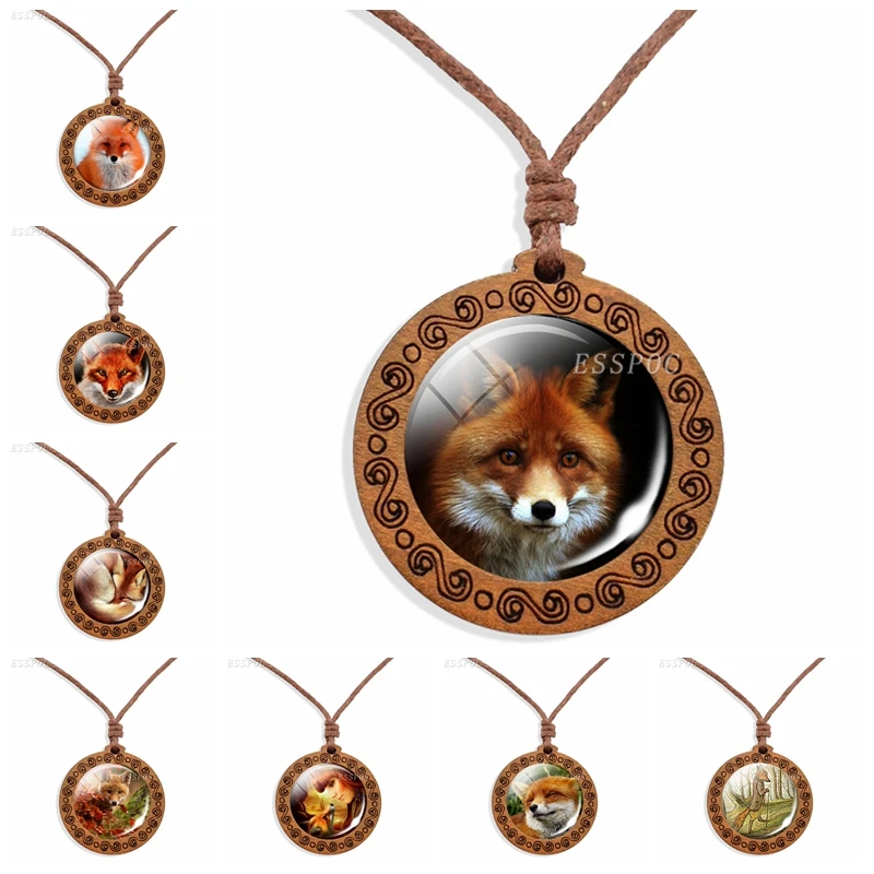 Кулон в виде Красной лисы ожерелье с милыми животными стеклянный кабошон