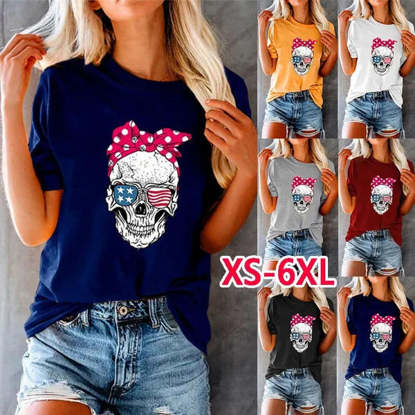 

Spring / Summer 2022 New Clothes Women Plus Size Casual Loose Skull Print T-shirt Crew Neck Oversized Tops Tees