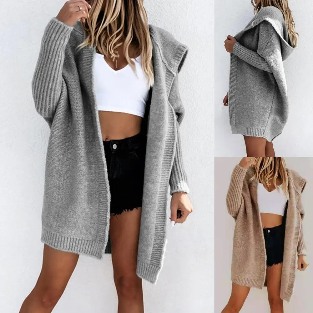 

Осенне-зимний Повседневный Кардиган с капюшоном и рукавами «летучая мышь», мягкий свитер, пальто с резинкой на манжетах, верхняя одежда