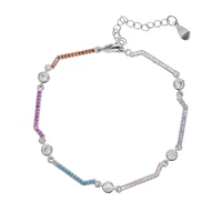 154cm extend chain micro pave colorful rainbow cz geometric twist bar cz link chain bracelet for girl women