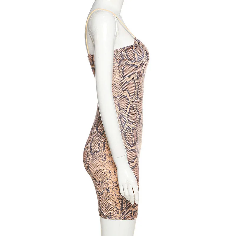 

2021 New Sexy Snake Print Party Mini Dress Women Spaghetti Strap Backless Slim Dress Pring Summer Hollow Out Club Party Sundress