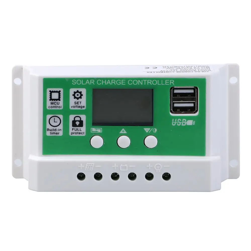 Multi-use 10A/20A/30A 12V 24V Solar Charge Controller Lithium Battery LCD Display PWM Dual USB Panel Charger |