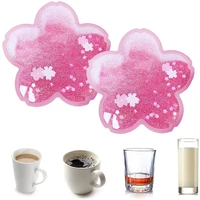 2pcs funny sakura coasters for drinks pvc cherry quicksand flash coaster cute quicksand blossom water cup placemat for home