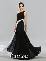 sheathcolumn floor length sleeveless black white contrast color one shoulder pleats chiffon evening dress